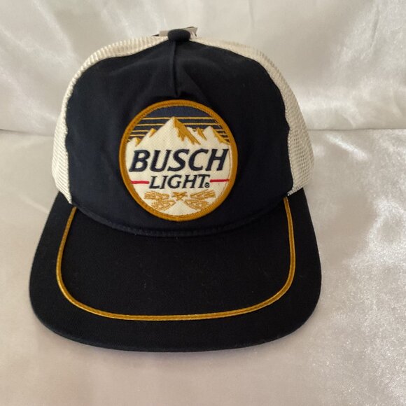 Busch Light Beer Trucker Hat Snapback Cap Navy & White Mesh Embroidered Logo Adj - Picture 1 of 6